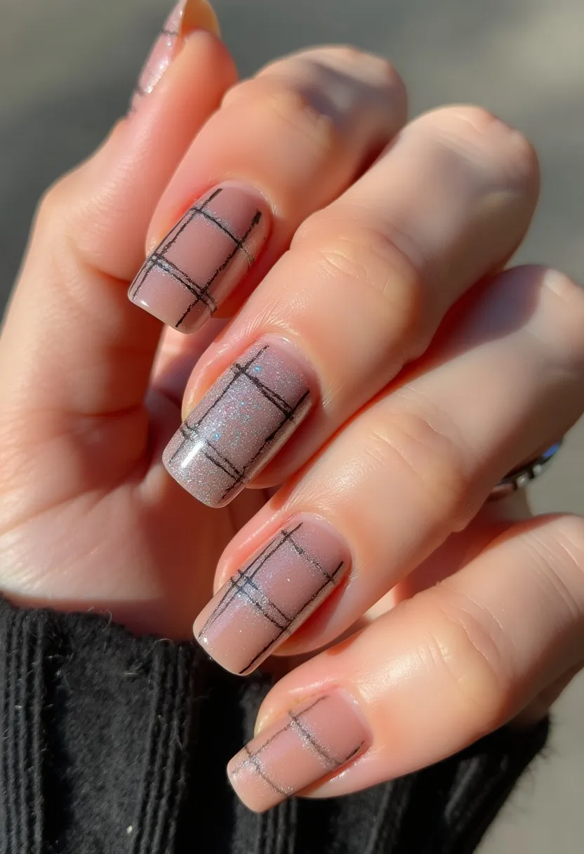 The  nail  design  features  a  checkered  pattern  on  the  nails,  with  a  combination  of  black  and  pink  colors.  The  nails  are  well-shaped  and  have  a  clear  coating,  which  enhances  the  appearance  of  the  checkered  design.  The  nail  treatment  appears  to  be  a  gel  or  acrylic,  as  it  provides  a  smooth  and  polished  finish.  The  design  is  unique  and  eye-catching,  making  it  a  great  choice  for  a  special  occasion  or  as  a  seasonal  theme.