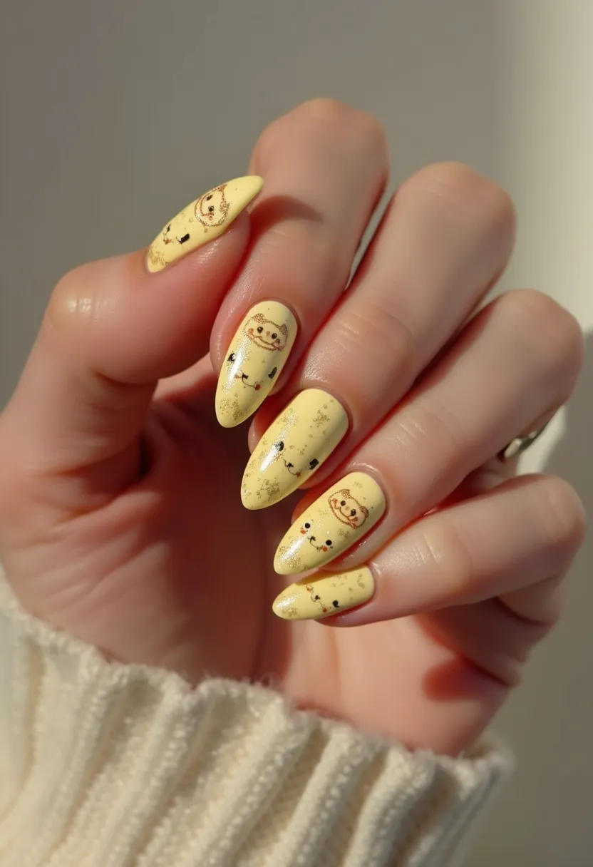 The  nail  design  features  yellow  nails  with  white  polka  dots.  The  nails  are  painted  with  a  yellow  base  color,  and  the  polka  dots  are  white  in  color.  The  nails  are  shaped  in  a  long,  tapered  shape.  The  nail  treatment  used  is  likely  acrylic,  as  it  is  a  popular  choice  for  creating  intricate  designs  and  maintaining  a  long-lasting  appearance.  The  design  is  unique  and  eye-catching,  making  it  a  great  choice  for  a  special  occasion  or  a  personal  statement.