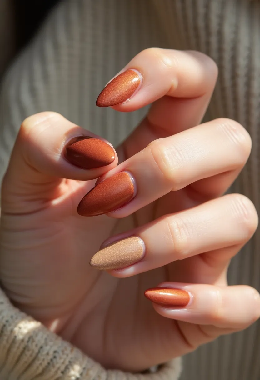 The  nail  design  features  a  pink  base  with  a  brown  tip,  giving  the  nails  a  unique  and  stylish  appearance.  The  nails  are  shaped  in  a  long,  pointed  shape,  which  is  a  popular  choice  for  many  people.  The  nail  treatment  used  is  acrylic,  which  provides  a  strong  and  durable  finish.  The  combination  of  pink  and  brown  colors  creates  a  harmonious  and  eye-catching  look,  making  it  a  great  choice  for  those  who  want  to  express  their  personal  style.