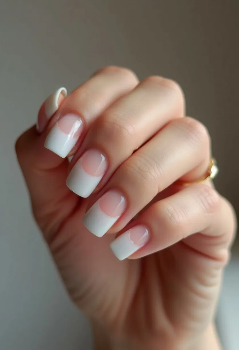 The  nail  design  features  a  white  nail  color  palette,  which  gives  the  nails  a  clean  and  elegant  appearance.  The  nails  are  shaped  in  a  classic,  almond  shape,  which  adds  a  touch  of  sophistication  to  the  overall  look.  The  nails  are  not  adorned  with  any  intricate  patterns  or  decorations,  and  there  are  no  visible  nail  treatments  such  as  gel,  acrylic,  shellac,  or  dip.  The  nails  appear  to  be  natural  and  unadorned,  making  them  suitable  for  everyday  wear  or  as  a  minimalist  style  choice.