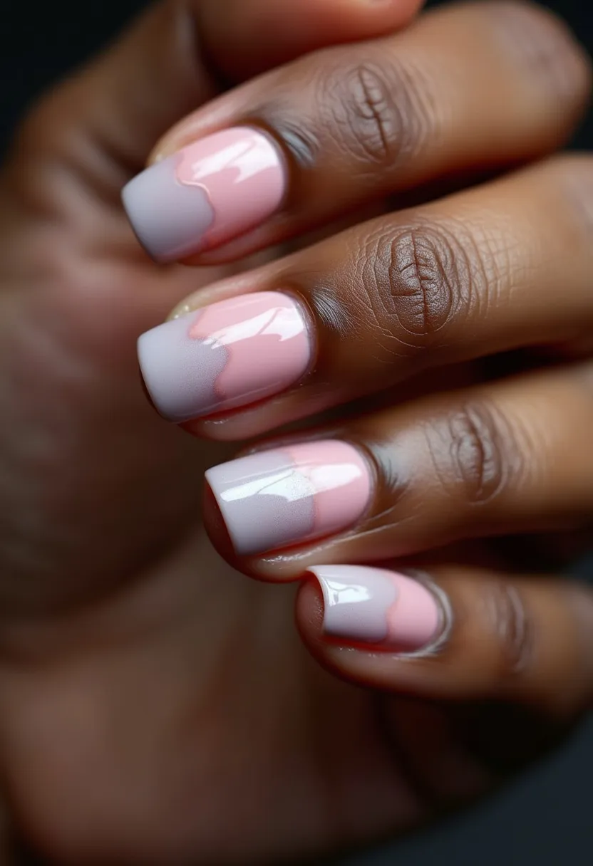 The  nail  design  features  a  pink  and  white  color  palette,  with  the  nails  painted  in  a  gradient  style.  The  nails  are  shaped  in  a  square  shape,  and  the  nail  treatment  appears  to  be  a  gel  or  acrylic  nail.  The  design  is  unique  and  eye-catching,  making  it  a  great  choice  for  a  special  occasion  or  as  a  statement  piece  in  everyday  life.