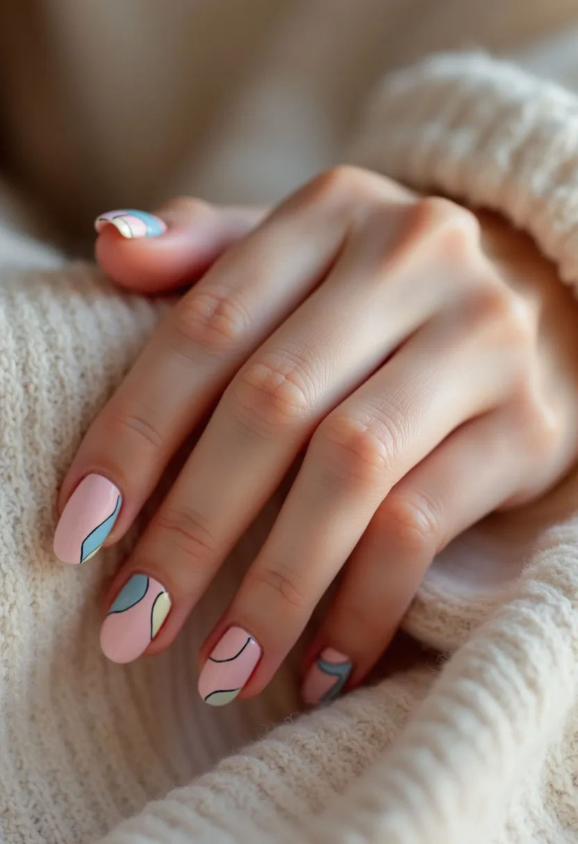 The  nail  design  features  a  white,  pink,  and  blue  color  palette,  with  a  unique  combination  of  pink  and  blue  stripes  on  the  nails.  The  nails  are  shaped  in  a  square  shape,  which  adds  a  modern  and  stylish  touch  to  the  design.  The  nail  treatment  used  is  acrylic,  which  provides  a  long-lasting  and  durable  finish.